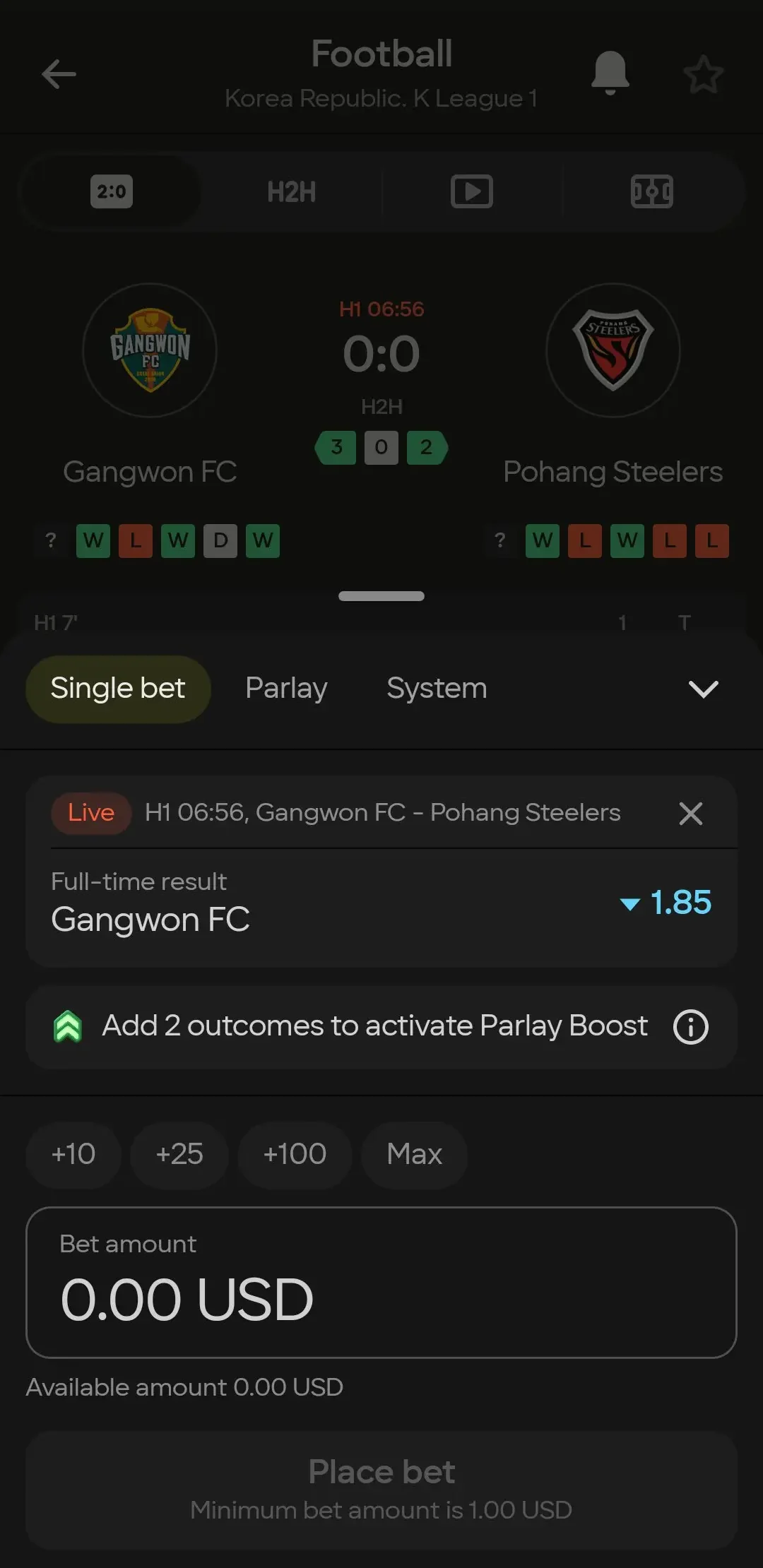 كوبون الرهان في Parimatch — Live bet Football 1.85