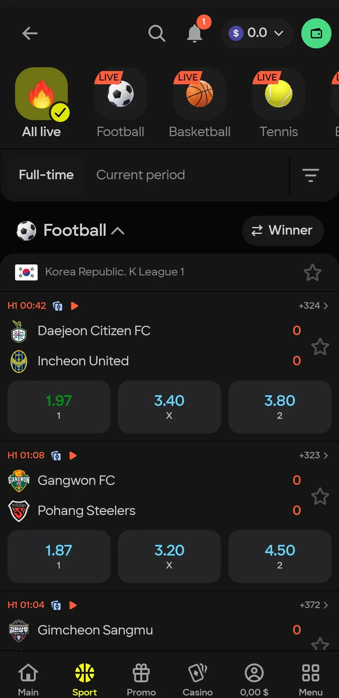 All Live — جميع المباريات المباشرة في Parimatch