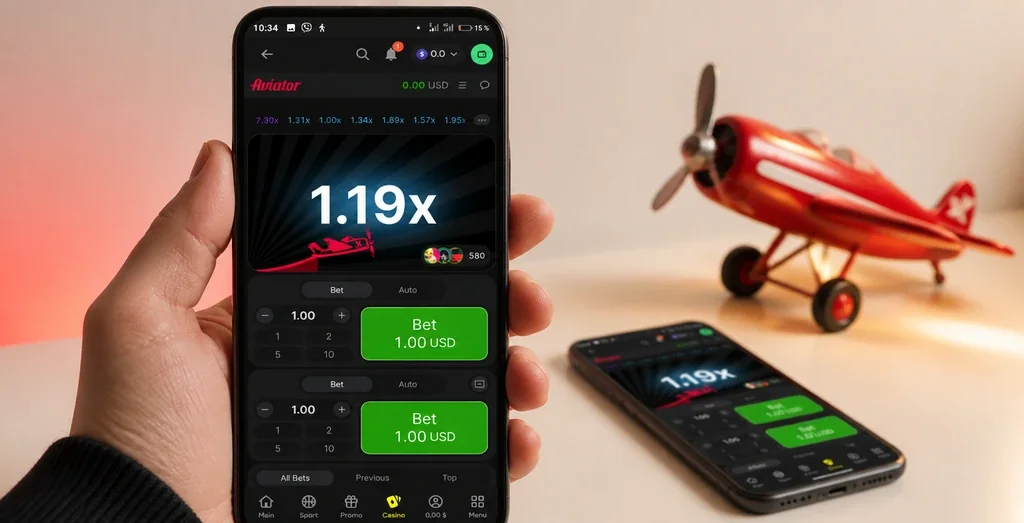 لعبة الطيارة Aviator في تطبيق باريماتش — معامل 1.19x